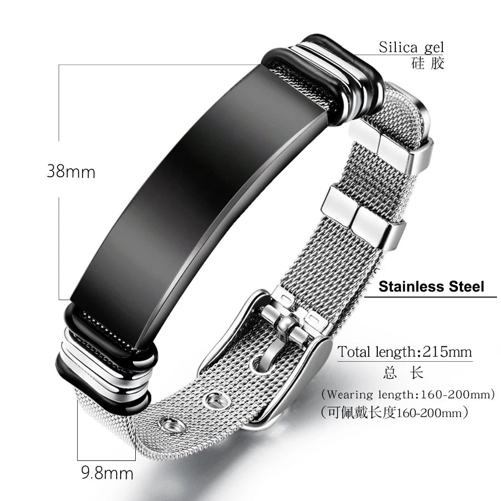 Engrave Stainless Steel Bracelet Men Bracelet -Buy one get One Free