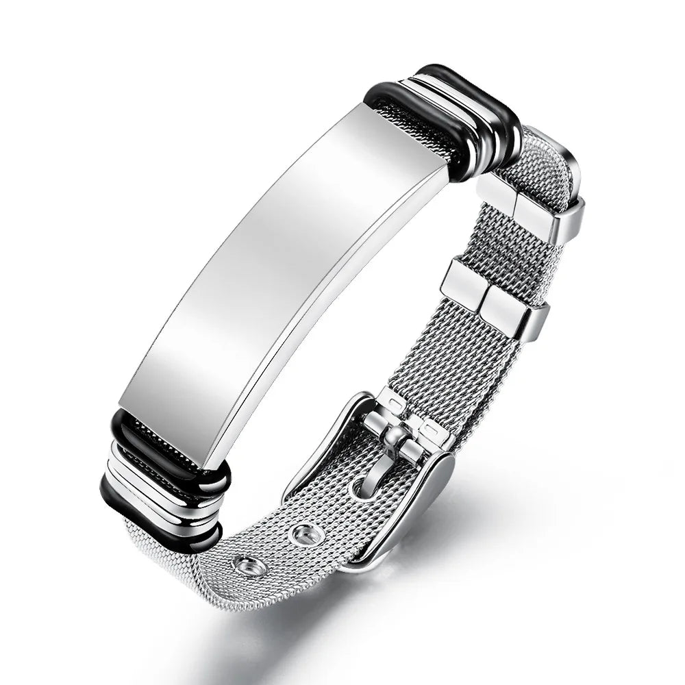 Engrave Stainless Steel Bracelet Men Bracelet -Buy one get One Free