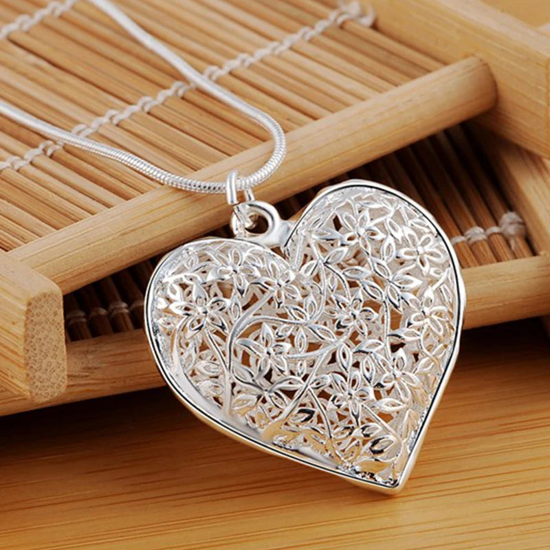 925 Sterling Silver 18-30 Inch Carved Heart Pendant Snake Chain - Buy One Get One  Free🔥