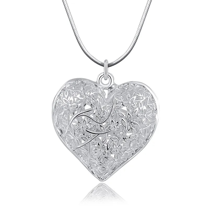 925 Sterling Silver 18-30 Inch Carved Heart Pendant Snake Chain - Buy One Get One  Free🔥