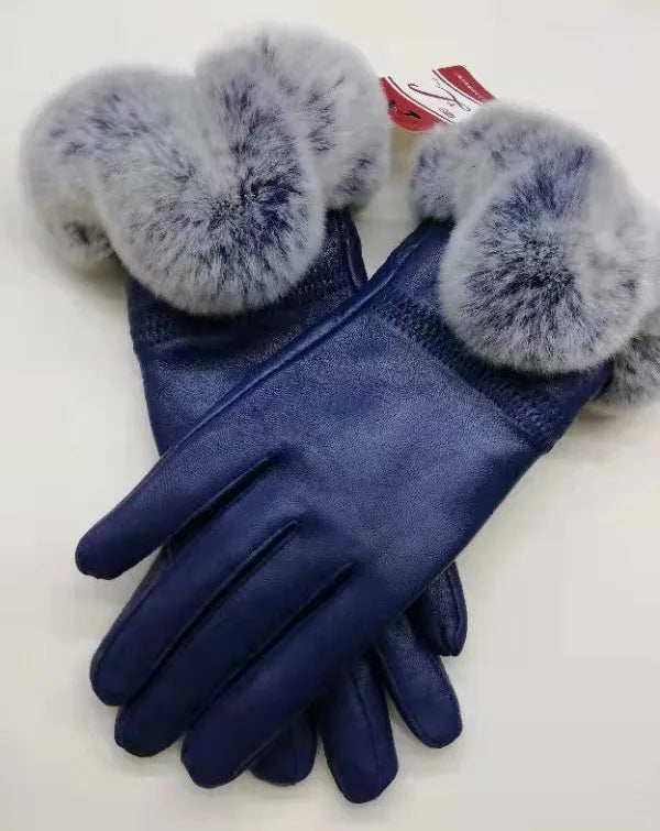 Genuine Sheepskin leather Glove With Rex Rabbit Fur - Free Shipping