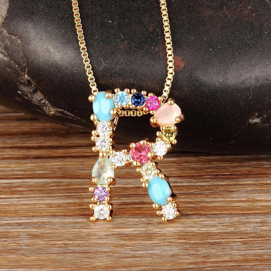 Colorful Initial Letter Necklace Multicolor Rainbow
