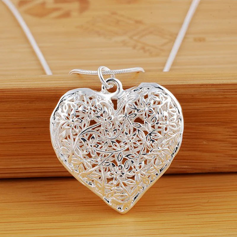 925 Sterling Silver 18-30 Inch Carved Heart Pendant Snake Chain - Buy One Get One  Free🔥