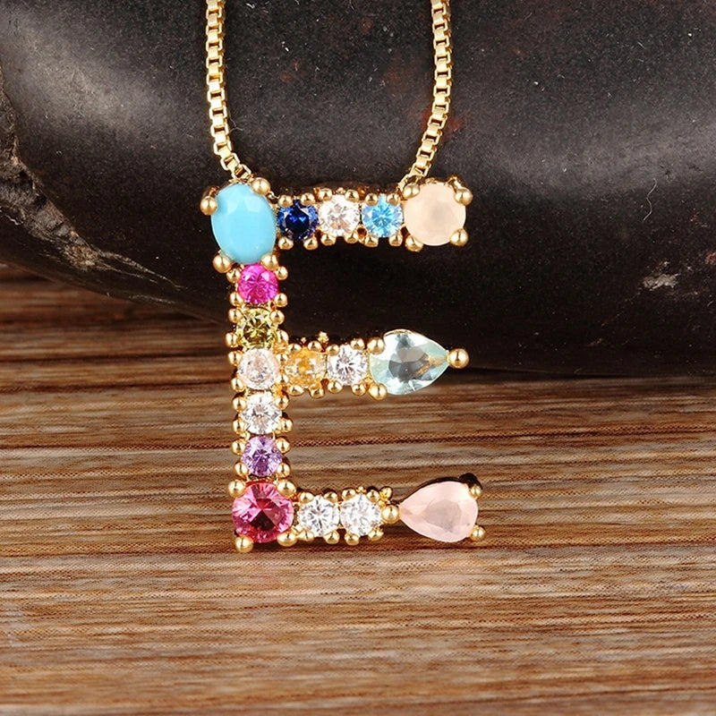 Colorful Initial Letter Necklace Multicolor Rainbow