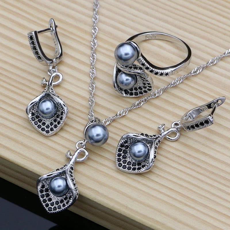925 Silver Jewelry Sets White Pearl Zircon  Necklace Set - Buy One Get One free 🔥