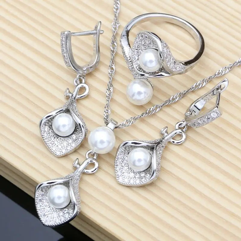 925 Silver Jewelry Sets White Pearl Zircon  Necklace Set - Buy One Get One free 🔥