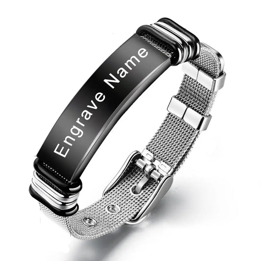 Engrave Stainless Steel Bracelet Men Bracelet -Buy one get One Free