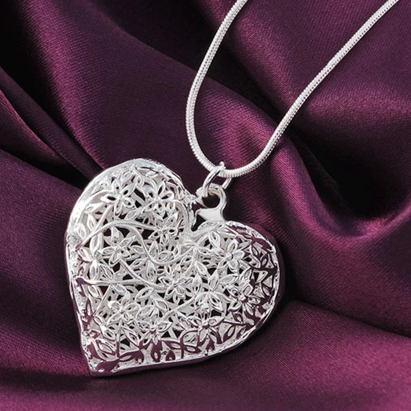925 Sterling Silver 18-30 Inch Carved Heart Pendant Snake Chain - Buy One Get One  Free🔥