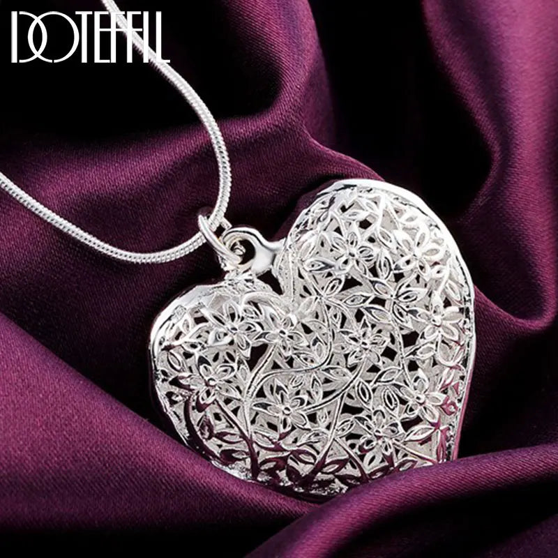 925 Sterling Silver 18-30 Inch Carved Heart Pendant Snake Chain - Buy One Get One  Free🔥