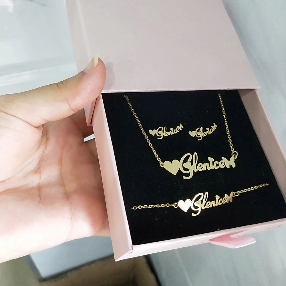 Customized Jewelry Set Stainless Steel Necklace/Earrings/Bracelet/ Ring -BOGO 🔥