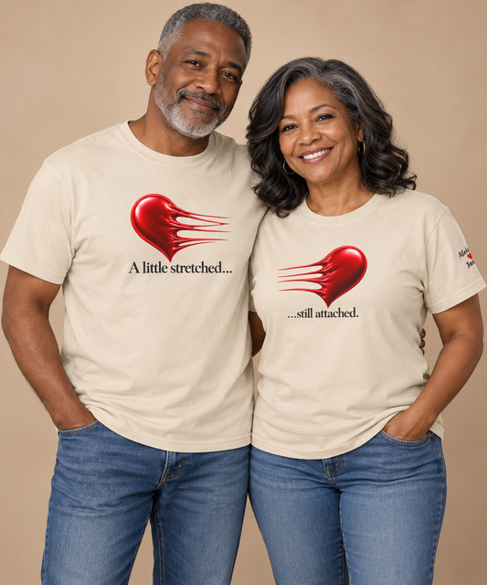 Personalize this Couples T-Shirt A little stretched...Still Attached - for those with longevity
