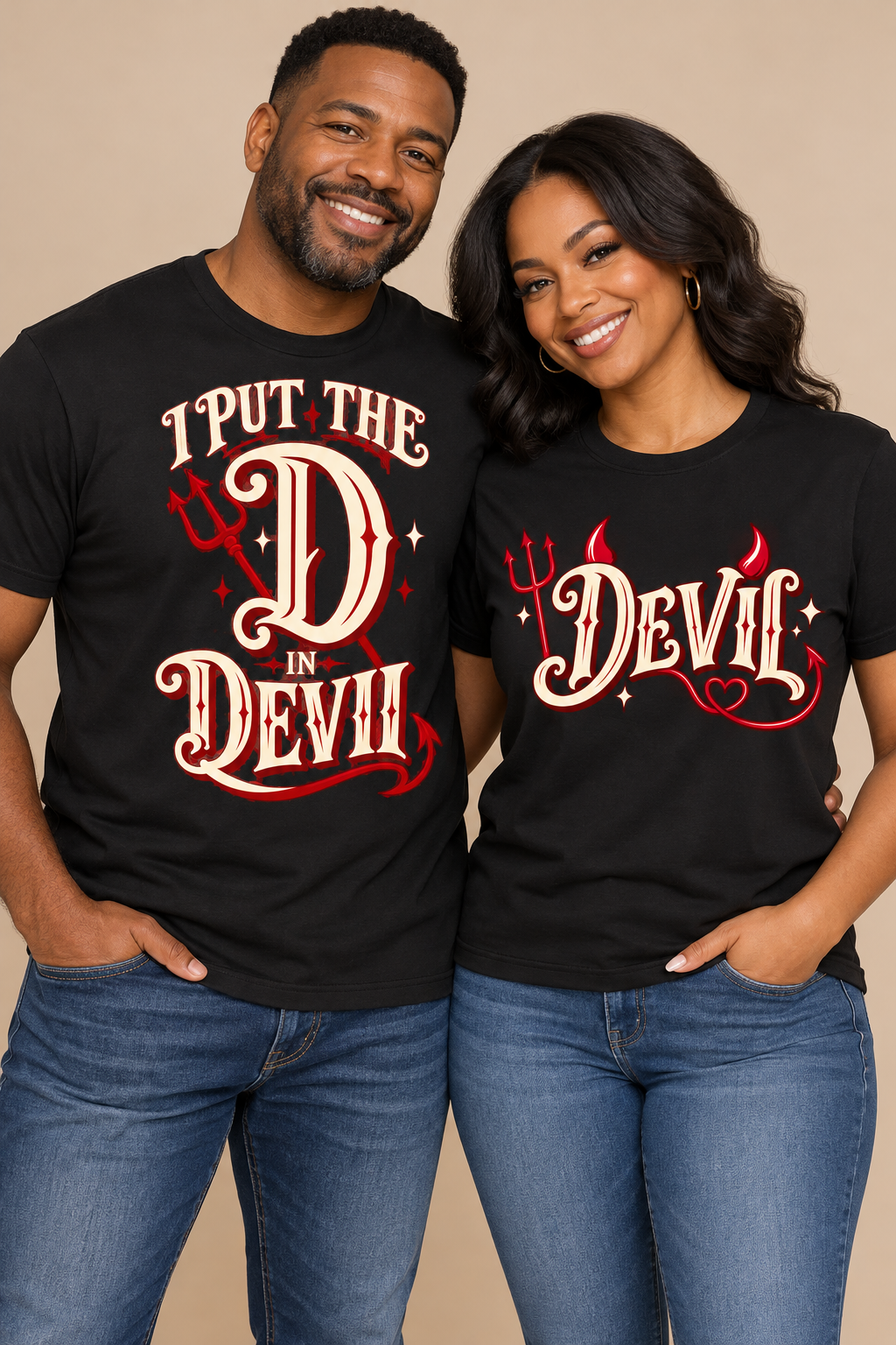 Personalized “I Put the D in Devil” Couples T-Shirt Set- live personalization