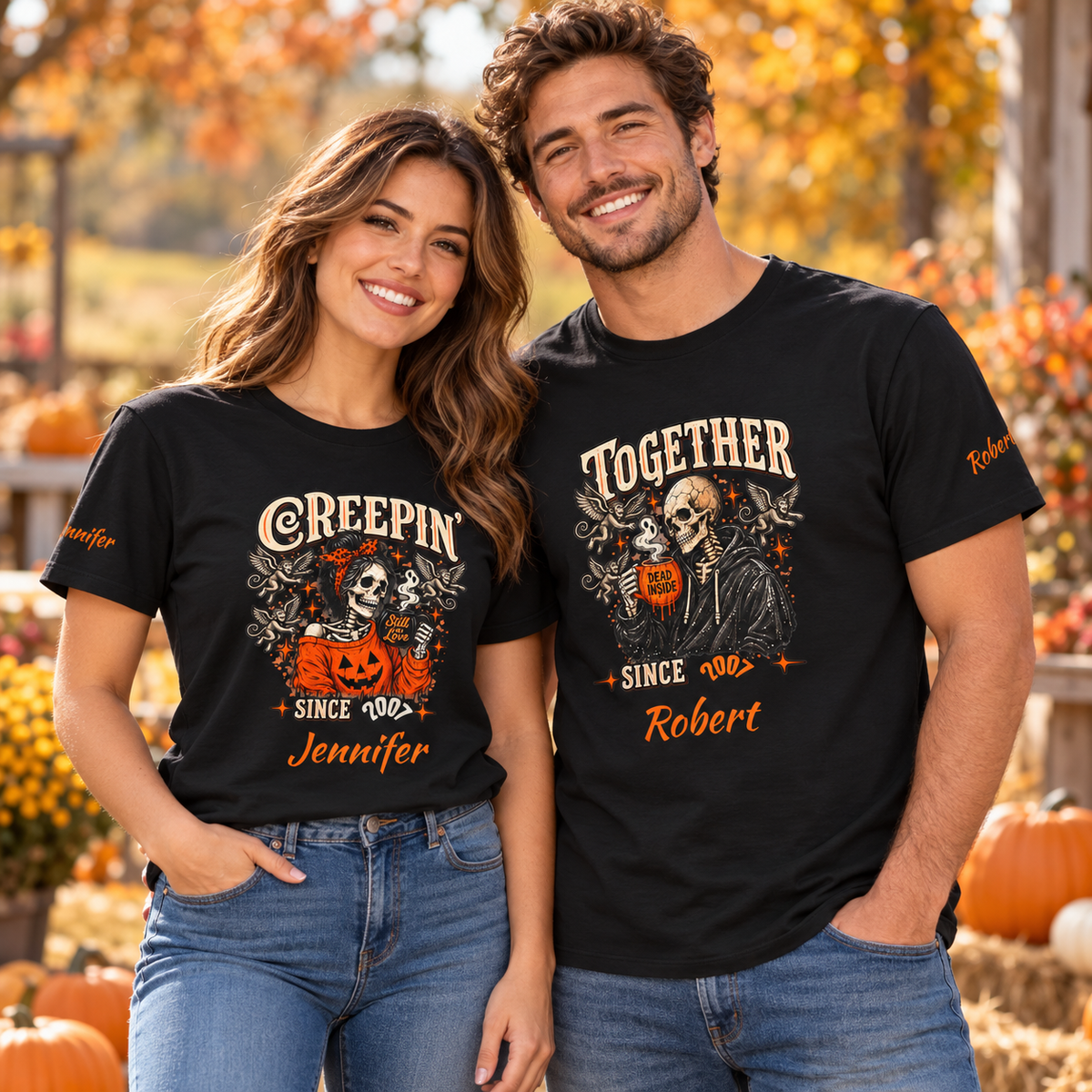 Personalized Creepin Together Skeleton Halloween T-Shirts