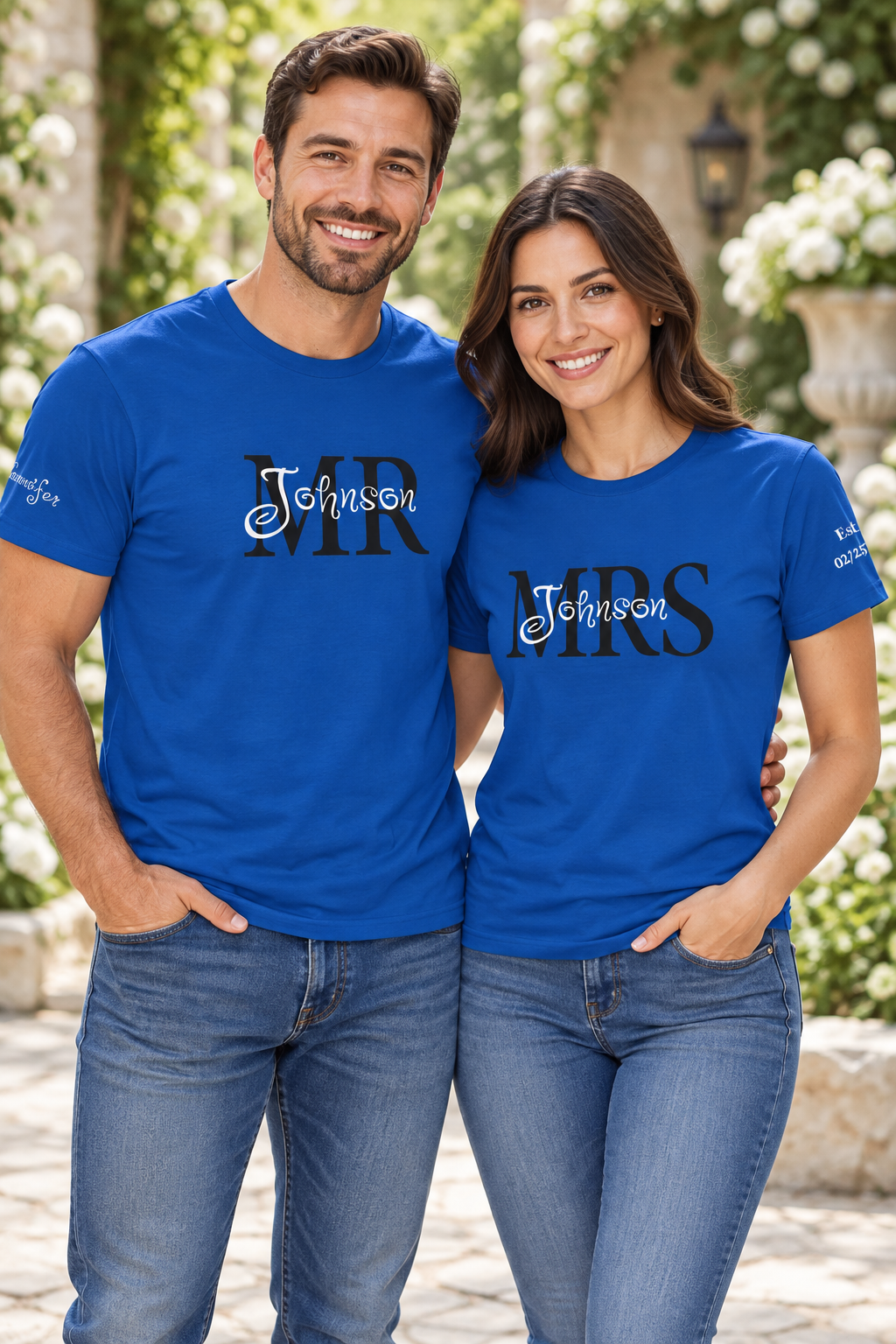 Personalized “MR” and “MRS” Wedding T-Shirts With Names and Established Date