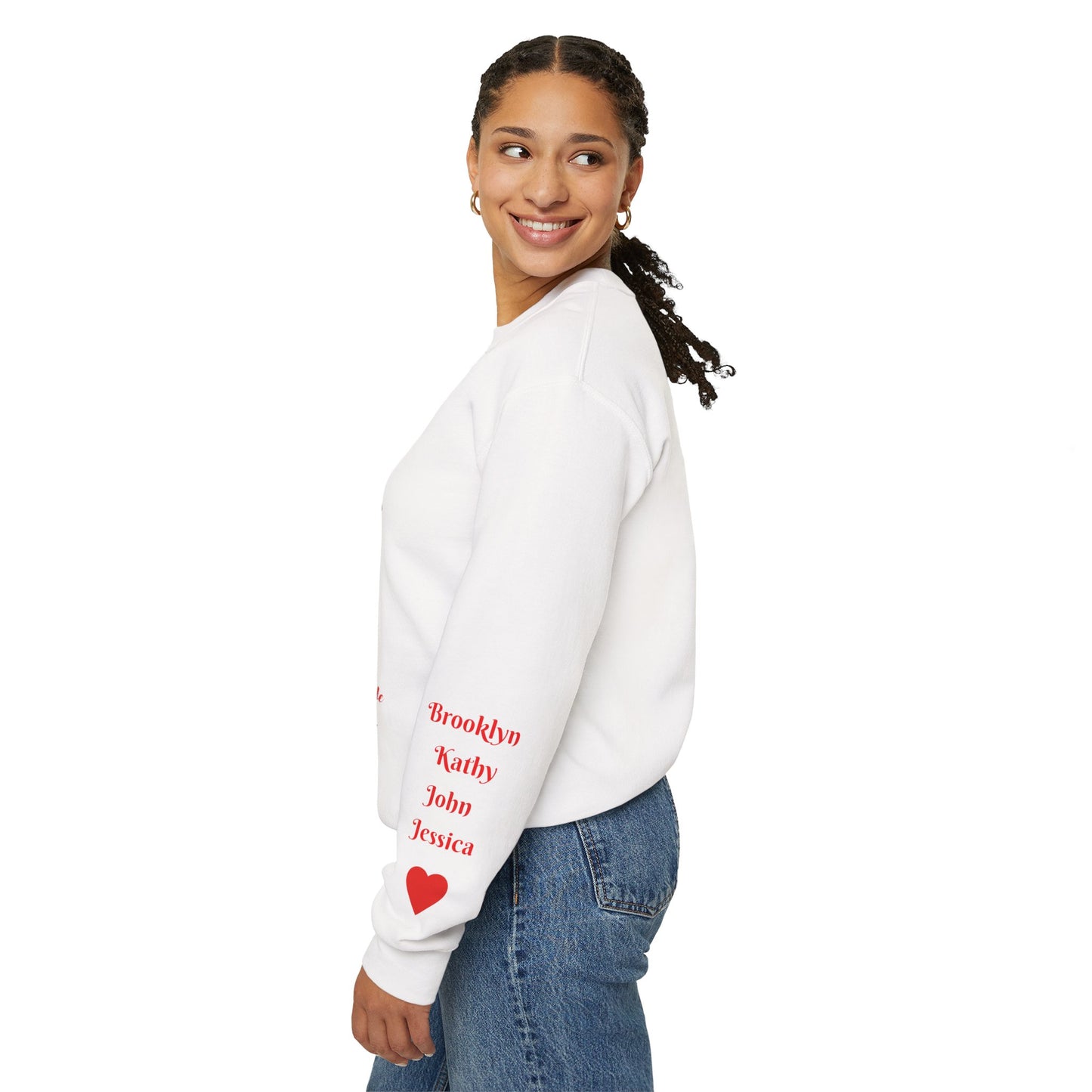 Glamma Graphic Sweatshirt – 'GLAMMA' Gold Script with Heels & Red Heart Sleeve Design
