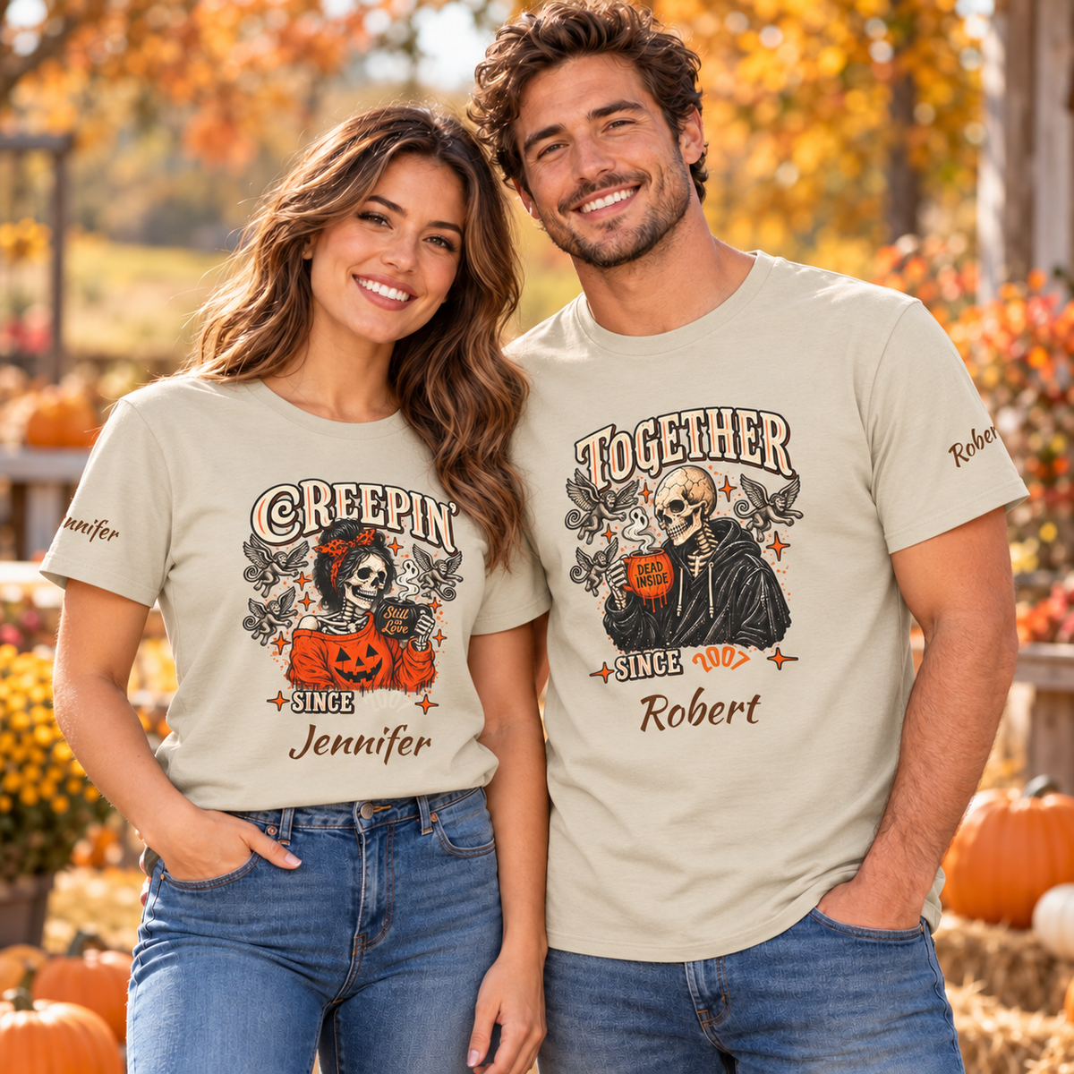 Personalized Creepin Together Skeleton Halloween T-Shirts