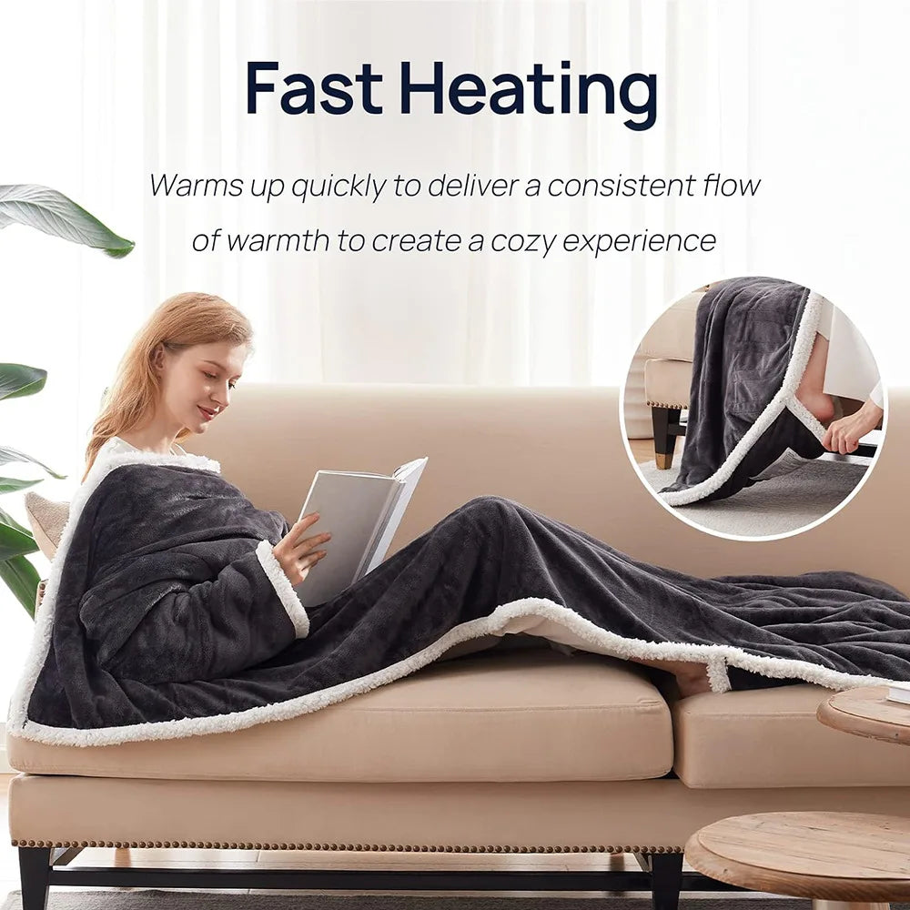 Wearable Electric Heating Sleeve Blanket Flannel & Sherpa w/ remote