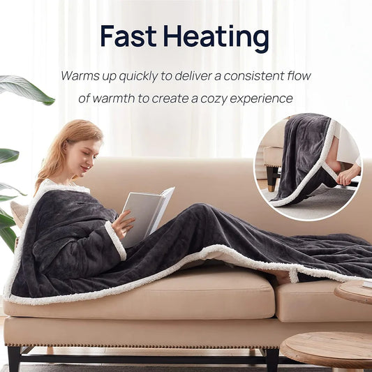 Wearable Electric Heating Sleeve Blanket Flannel & Sherpa w/ remote