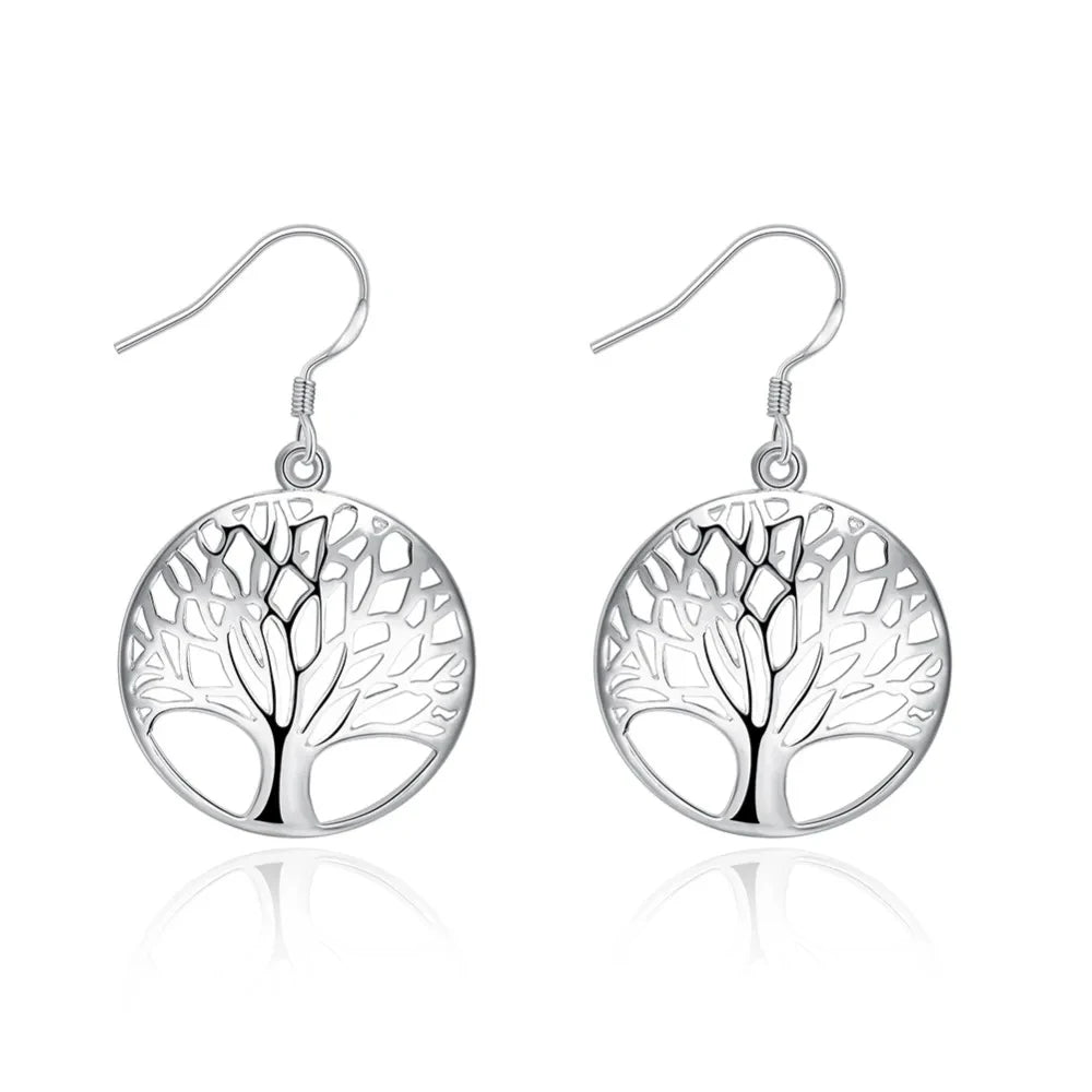 925 Sterling Silver Earrings for Women high quality Jewelry Hollow Carved Round tree