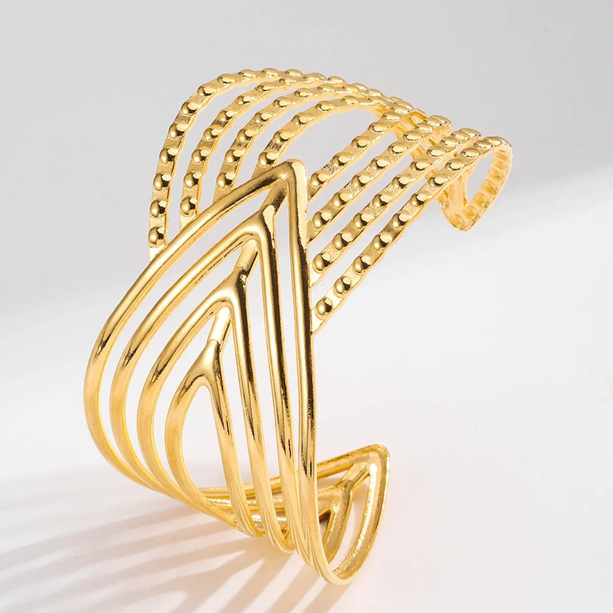 Hollow Geometry Opening Cuff Bangles for Women Gold-plated Stainless Steel