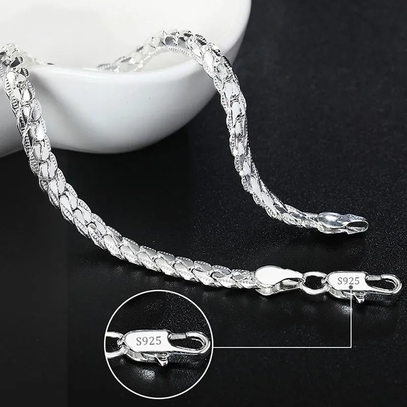 Fine Noble 925 Sterling Silver Solid Chain Bracelet For Women Men