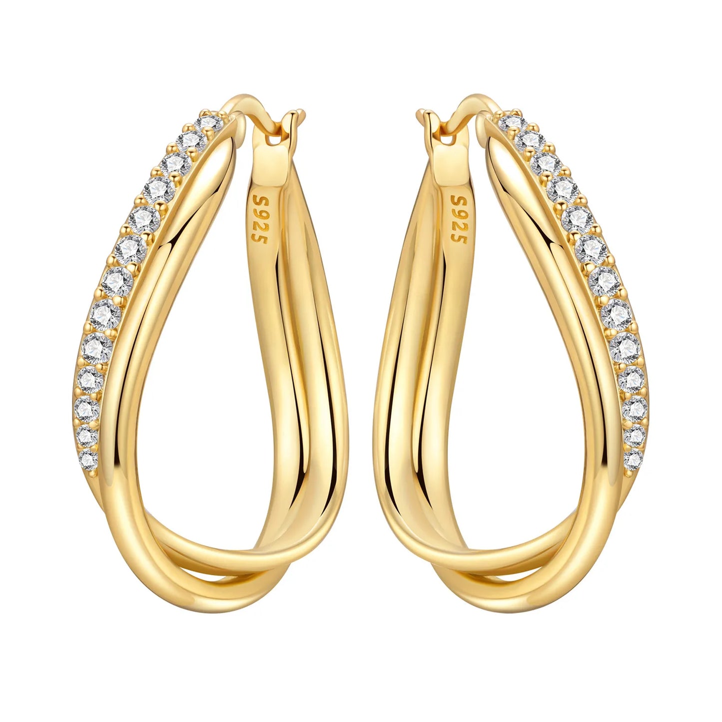 S925 Sterling Silver 18K Gold Square Hoop Earrings