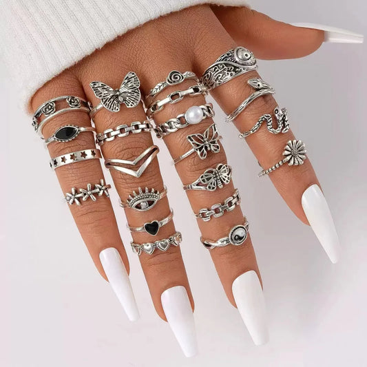 21PCS Cross-border New Punk-Style Rings -Buy One Get One Free 🔥