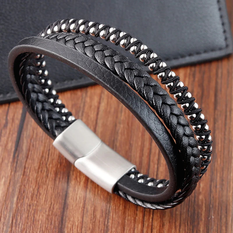 Braided Rope Woven Black Leather Men Bracelets -BuyOne Get One Free🔥