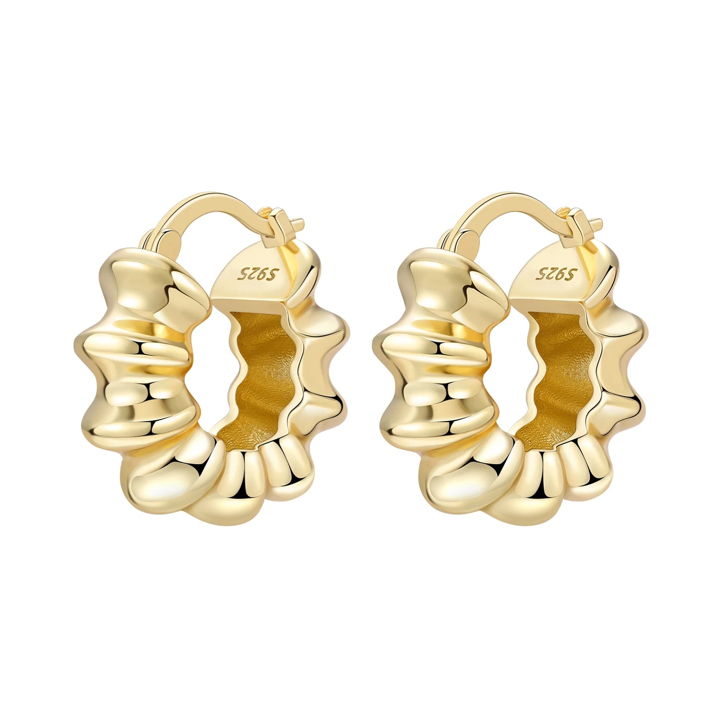 S925 Sterling Silver 18K Gold Square Hoop Earrings