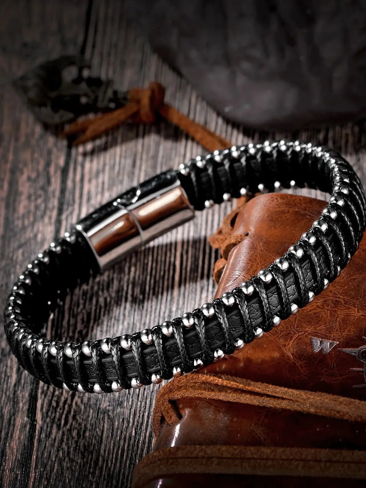 Braided Rope Woven Black Leather Men Bracelets -BuyOne Get One Free🔥