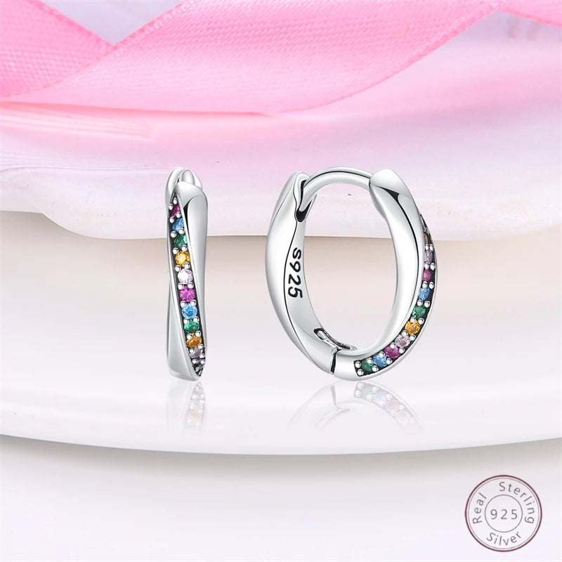 925 Sterling Silver Earrings Charm Simple Shiny Zirconia - Buy One Get