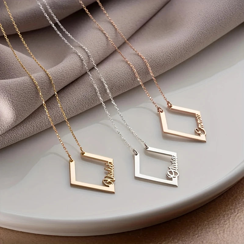 Asymmetrical Custom Name Necklace Personalized Minimalist Stainless Steel