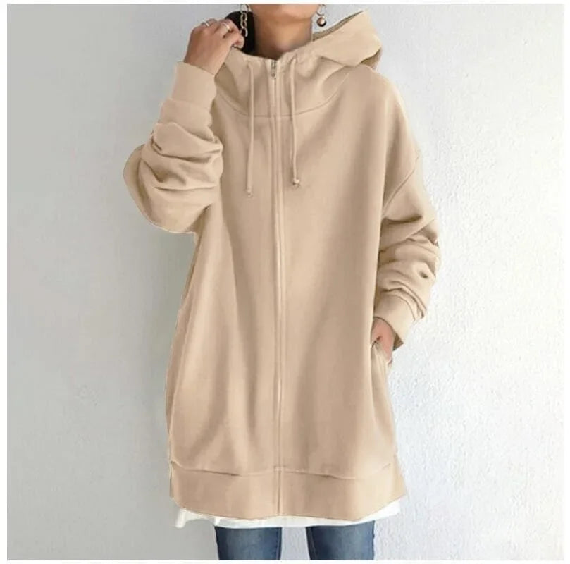 Sweatshirt Zippered Hooded Long Plush Sweatshirt for Women