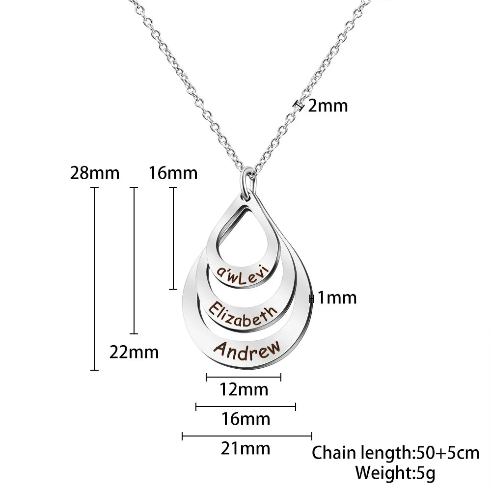 Water Drop Pendant Personalized Engrave 2-6 names - Buy One Get One free 🔥