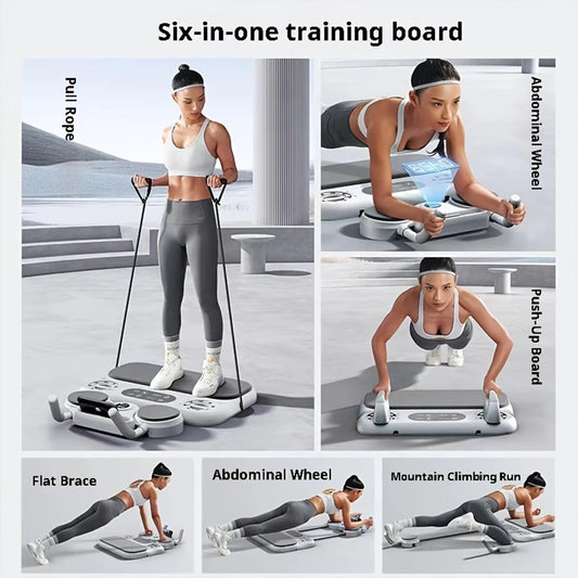 ABS 6-in-1 Multi-Purpose Pilates and Abdominal Training Board Set with Resistance Band, Ab Roller, Push-Up Board, Counter