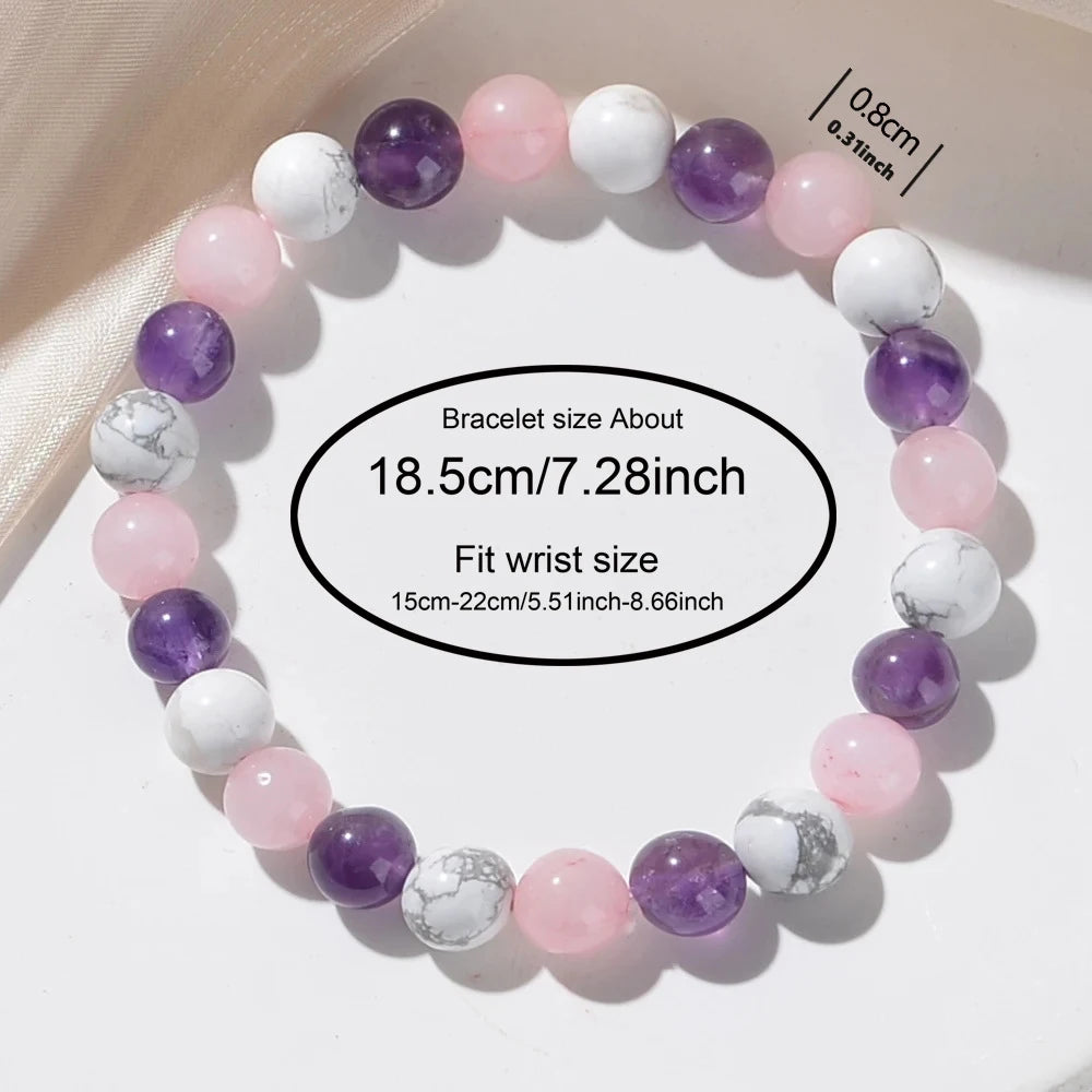 Amethyst - Rose Quartz Natural Stone Aura Balancing Sleep Bracelet for Women