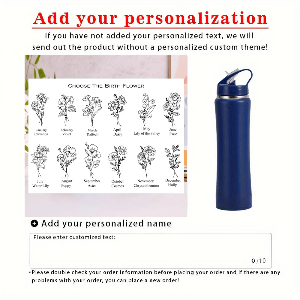 Name & Birth Month Stainless Steel Water Bottle