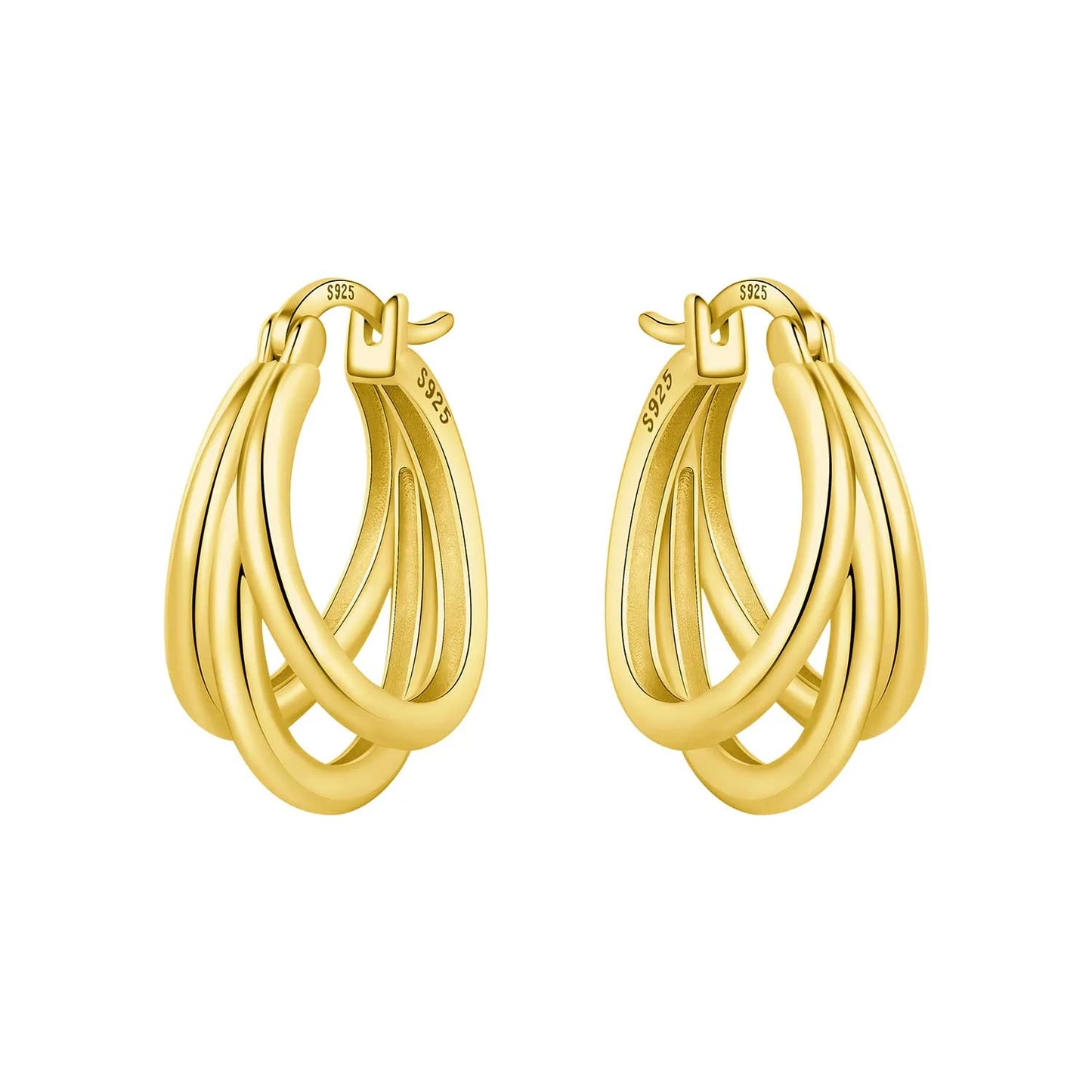 S925 Sterling Silver 18K Gold Square Hoop Earrings