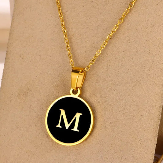 Women Gold Color Stainless Steel Round Couple Alphabet A-Z Pendant