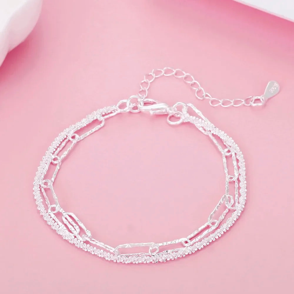 Fine Noble 925 Sterling Silver Solid Chain Bracelet For Women Men