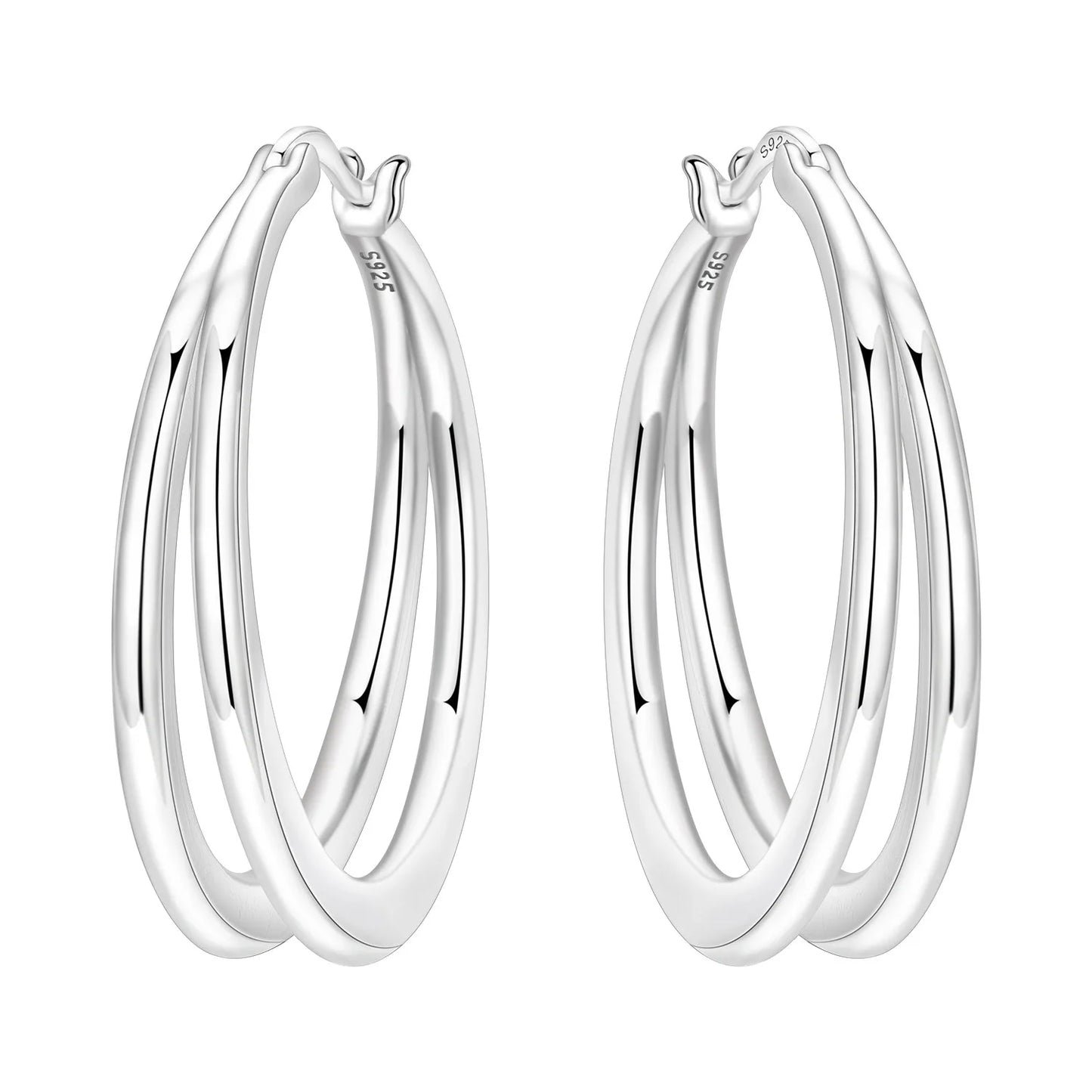 925 Sterling Silver Double Loop Drop Earrings for Women | Minimalist Dangle Earrings