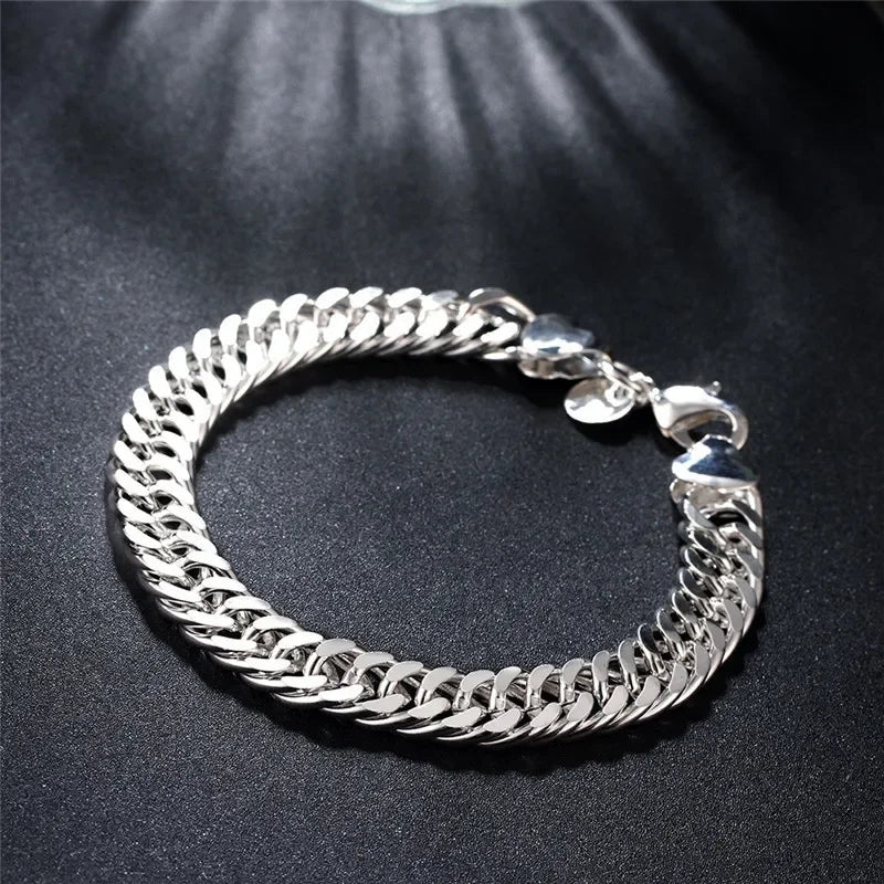 Fine Noble 925 Sterling Silver Solid Chain Bracelet For Women Men