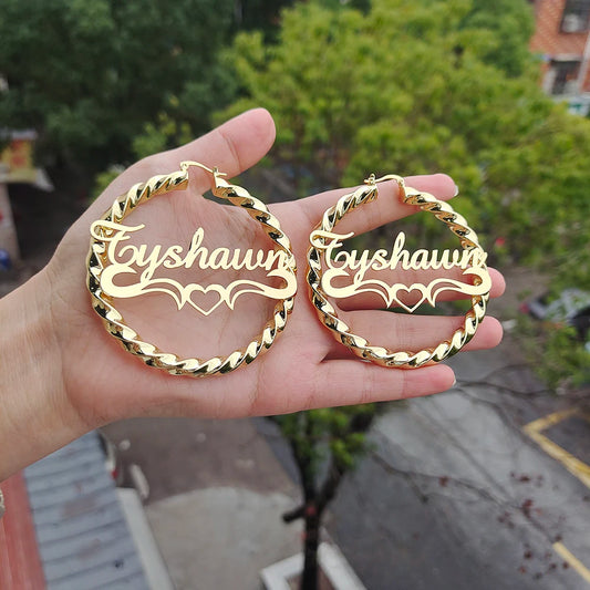 DODOAI New Custom Twist Hoop Earrings For Women, Bold Rope Earrings with Name,Customize Name Round Earring Personality Jewelry