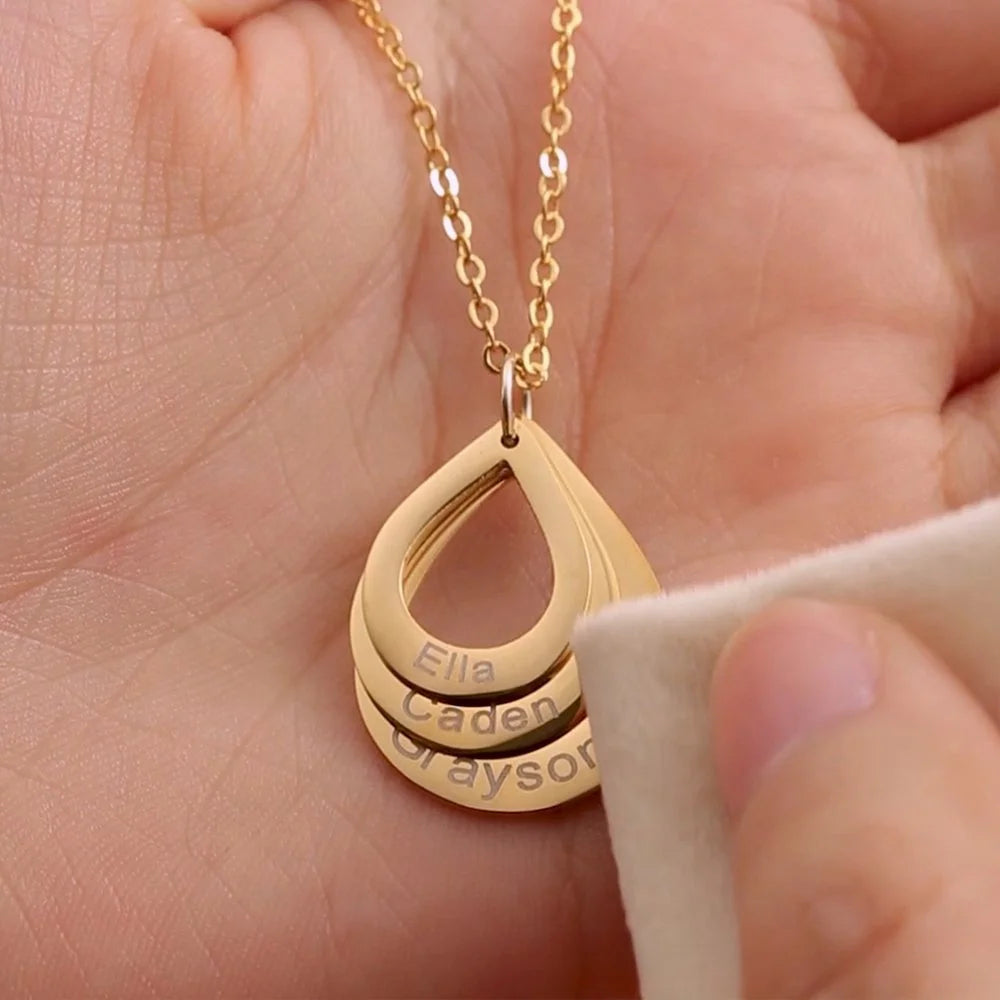 Water Drop Pendant Personalized Engrave 2-6 names - Buy One Get One free 🔥