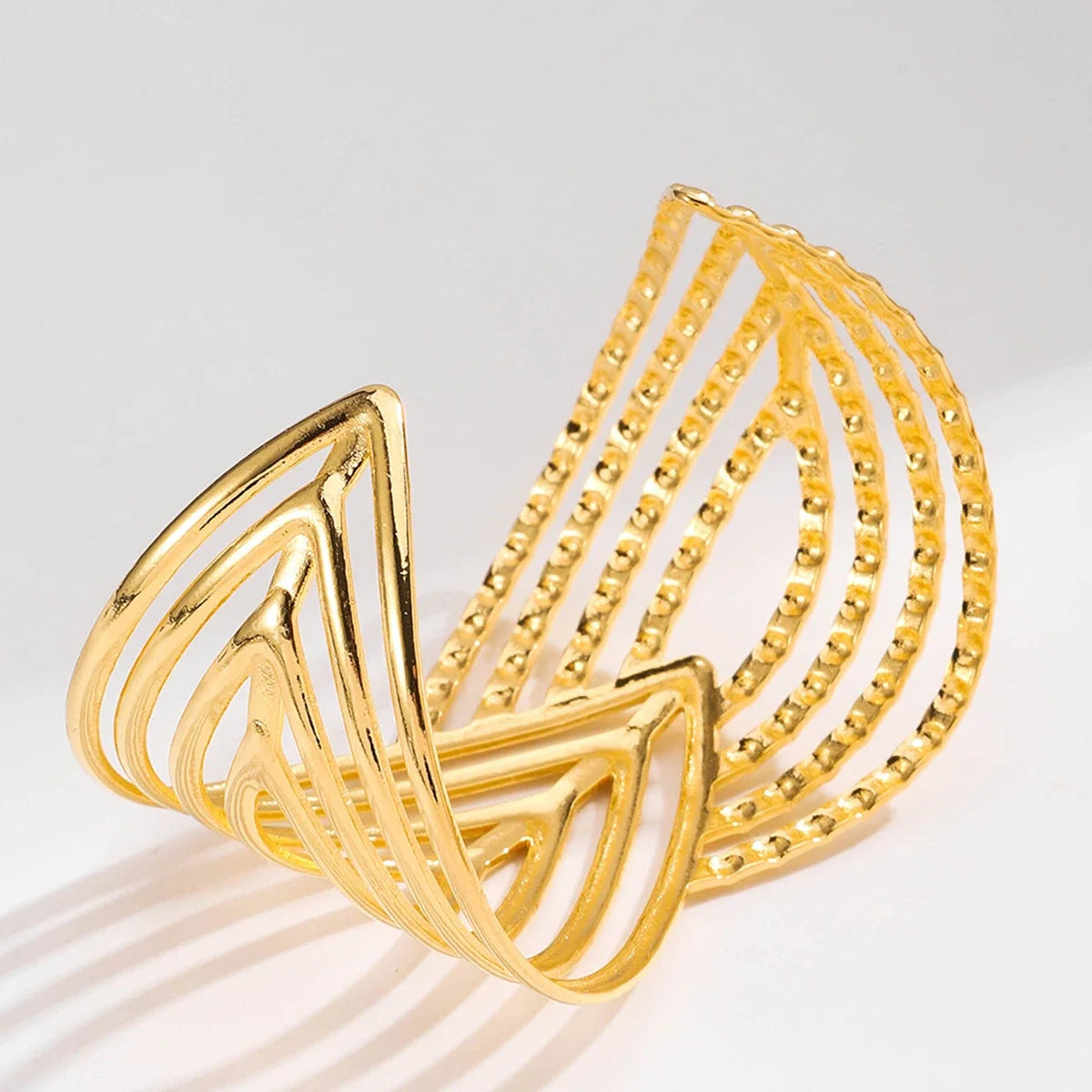 Hollow Geometry Opening Cuff Bangles for Women Gold-plated Stainless Steel