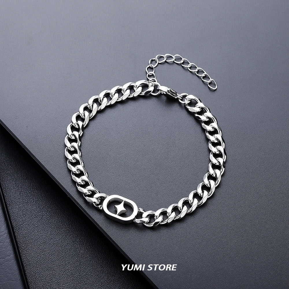 Stainless Steel Titanium Bracelet, Cuban Link Chain Bracelet