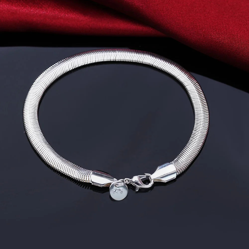 Fine Noble 925 Sterling Silver Solid Chain Bracelet For Women Men