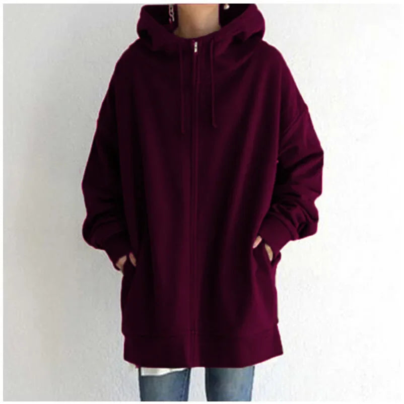 Sweatshirt Zippered Hooded Long Plush Sweatshirt for Women