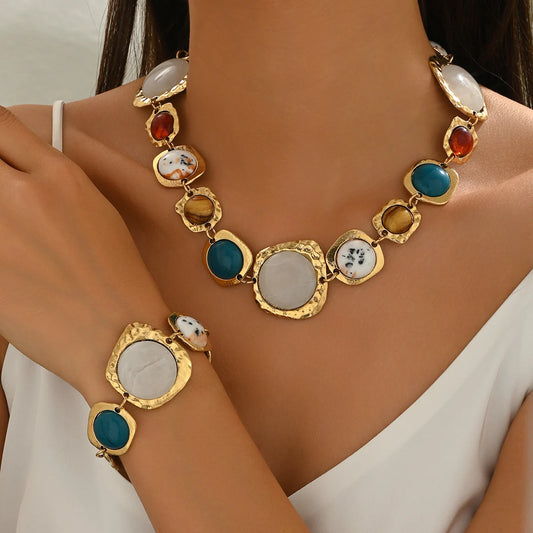 Vintage Bracelets Necklace Chunky Exaggerated Metal Jewelry Sets Bohemia