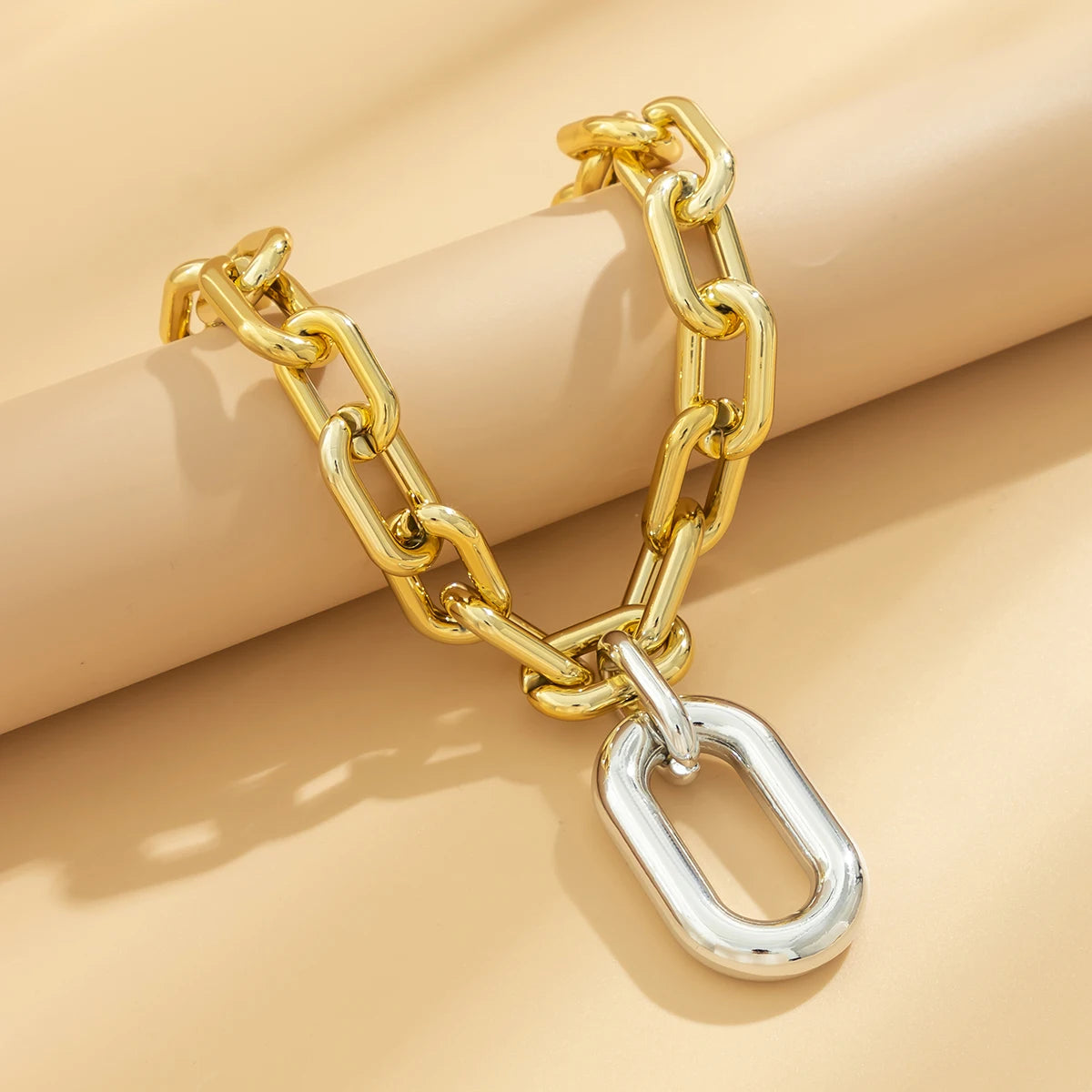 Thick Chains with Big Elliptical Pendant Necklace for Women